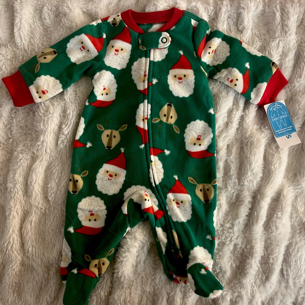 Carters Infant Unisex Christmas Fleece Zipper Blanket Sleeper Santa Newborn NEW